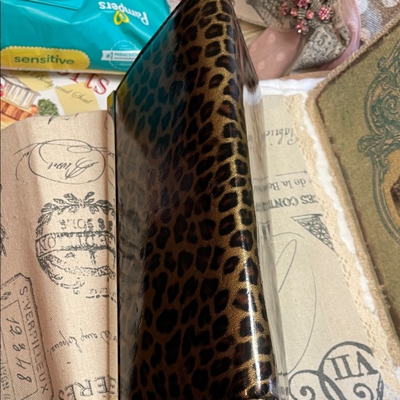 Leopard Print Patent Clutch with Rose Silver Trim - Picture 9 of 12